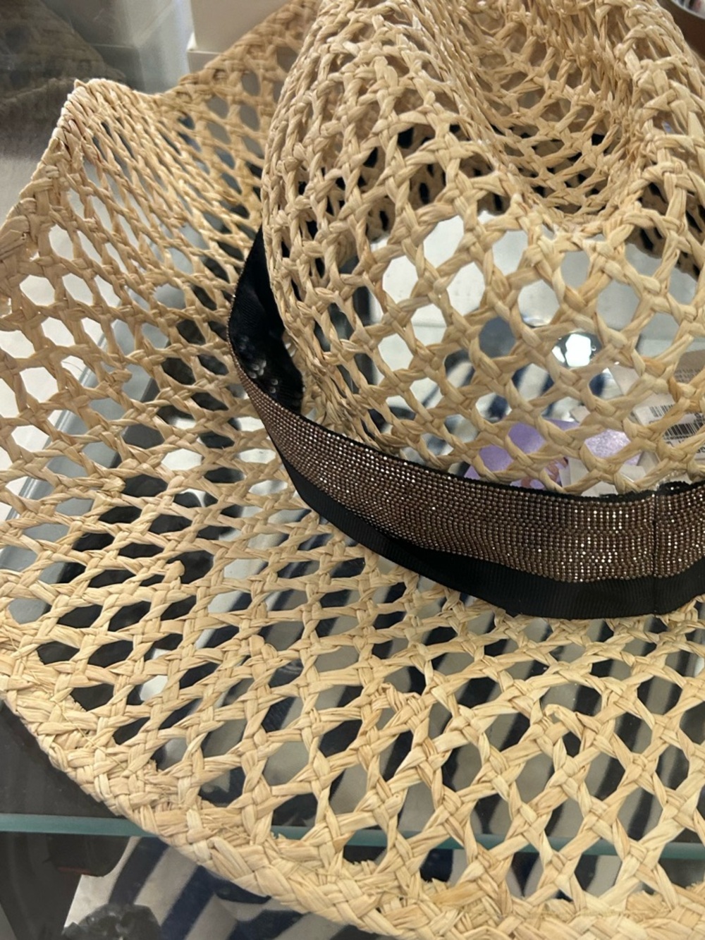 GROSGRAIN-TRIMMED BEAD-EMBELLISHED RAFFIA SUN HAT IN NATURAL by CUCINELLI